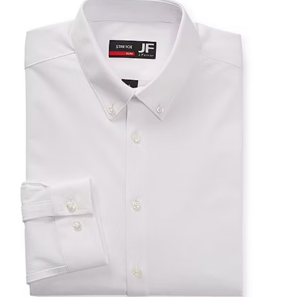 NEW jf j.ferrar men Long sleeve Slim white button down dress shirt 16-16 1/2 L